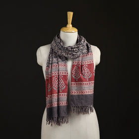 Handwoven Merino Wool Natural Dyed Bagh Hand Block Print Stole 06