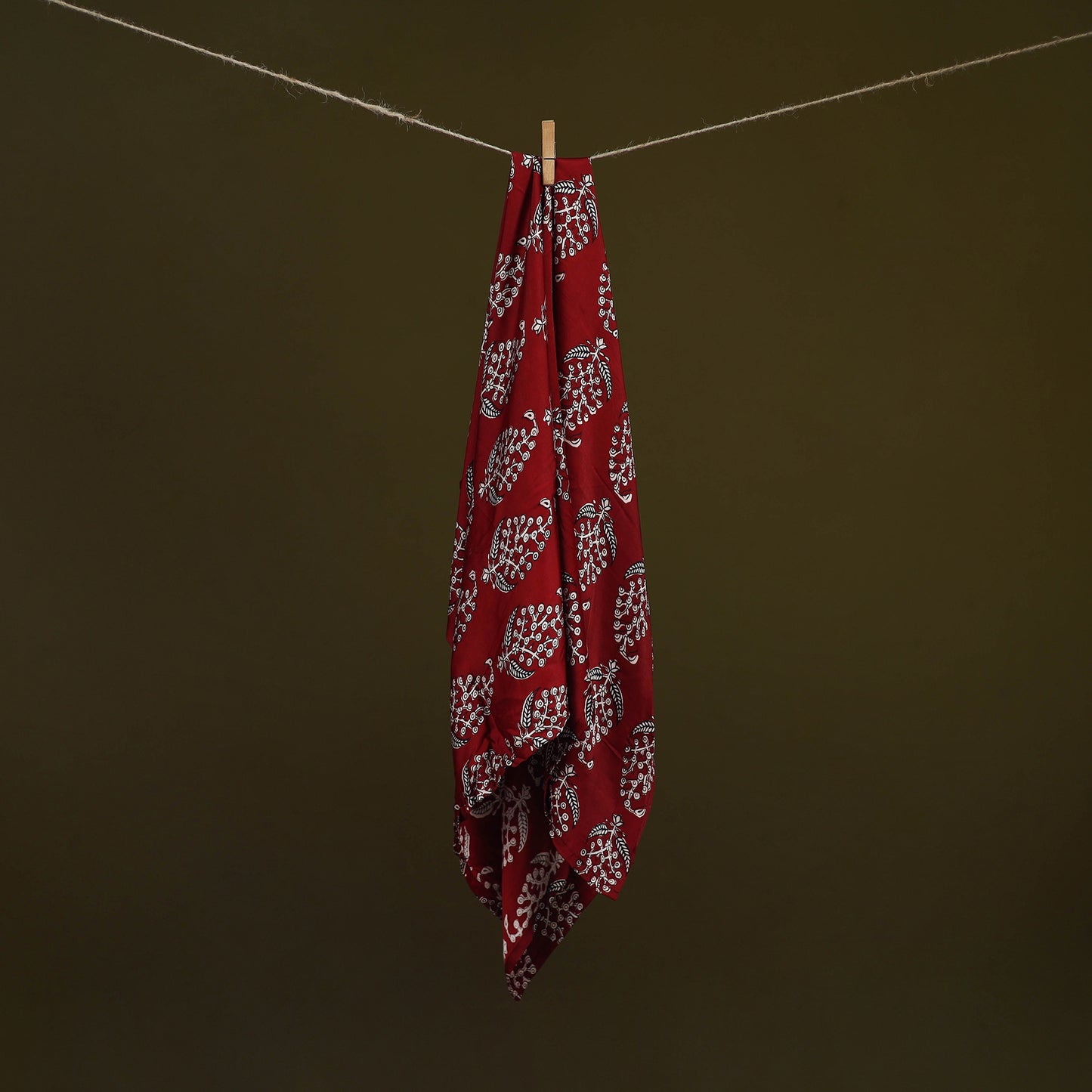 Red - Bagh Hand Block Print Modal Silk Scarf 35