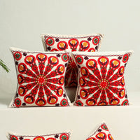 Red - Kutch Aari Hand Embroidery Cushion Cover (Set of 5) 04