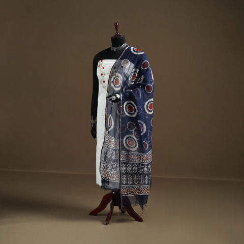 Blue - Indigo Bagru Hand Block Print Natural Dyed Kota Doria Cotton Dupatta 31