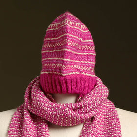 Pink - kumaun hand knitted woollen muffler cap 51