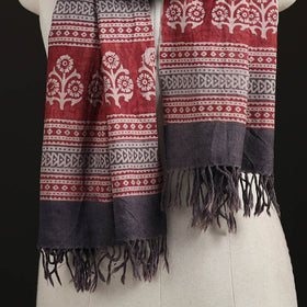 Handwoven Merino Wool Natural Dyed Bagh Hand Block Print Stole 07