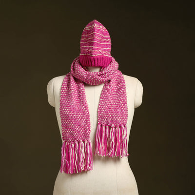 Pink - kumaun hand knitted woollen muffler cap 51