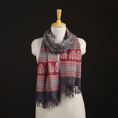 Handwoven Merino Wool Natural Dyed Bagh Hand Block Print Stole 07