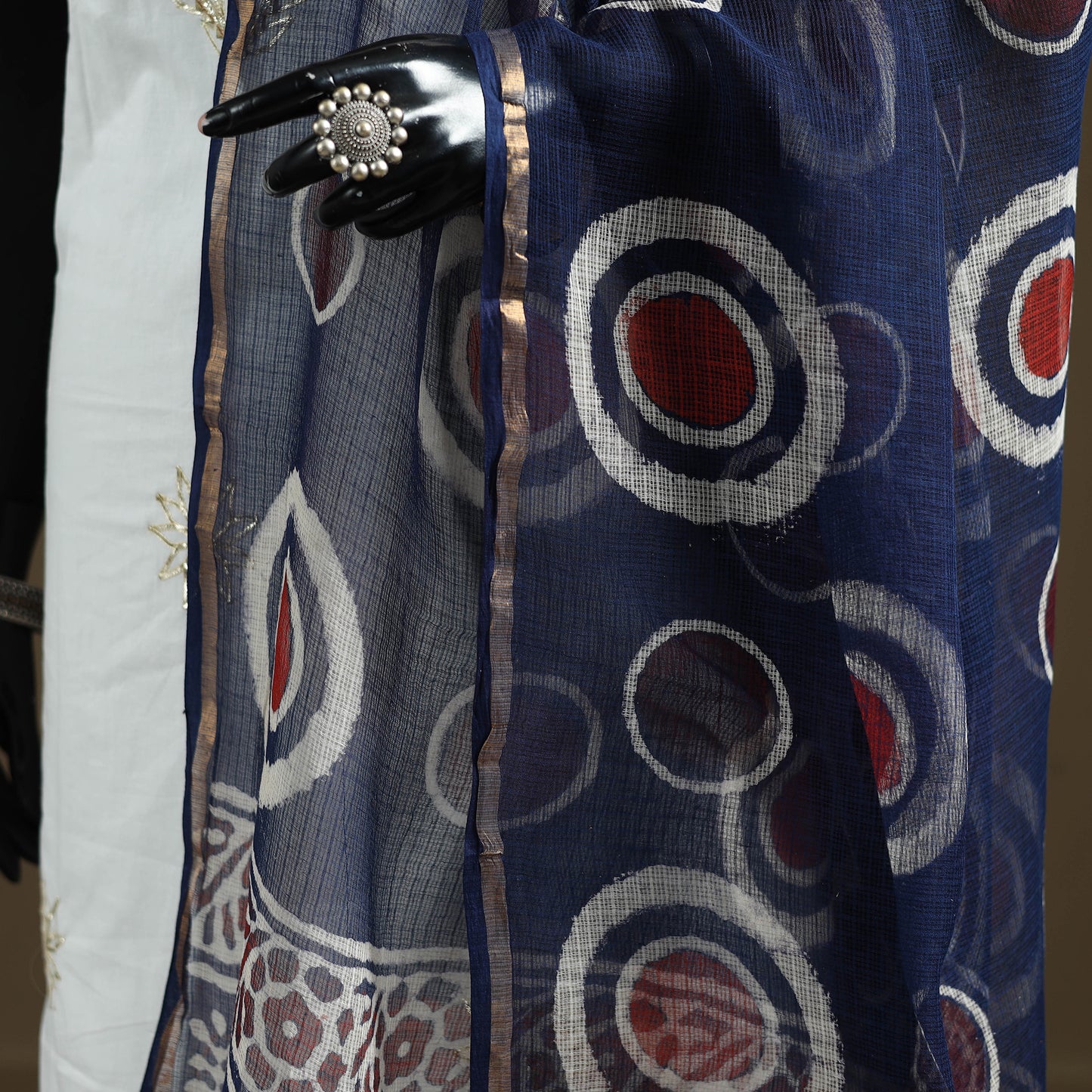 Blue - Indigo Bagru Hand Block Print Natural Dyed Kota Doria Cotton Dupatta 31