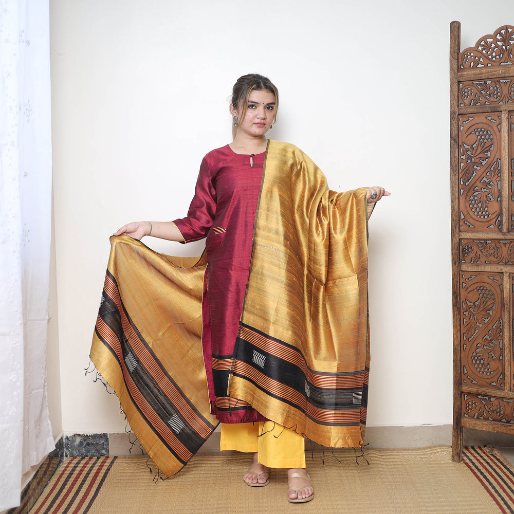 Maroon - Bhagalpuri Handloom Tussar Silk Suit Set 12