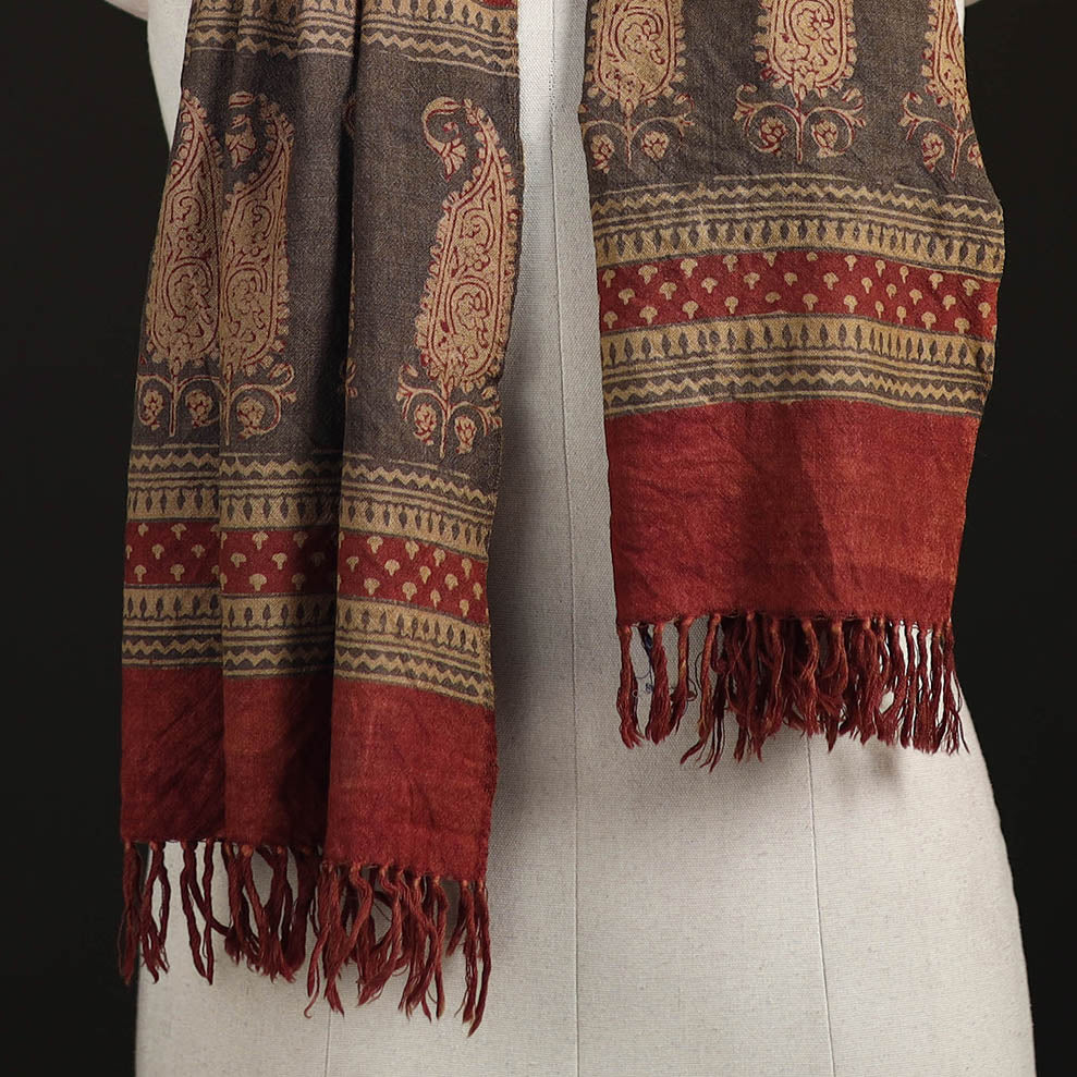 Handwoven Merino Wool Natural Dyed Bagh Hand Block Print Stole 09