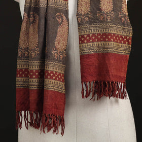 Handwoven Merino Wool Natural Dyed Bagh Hand Block Print Stole 09