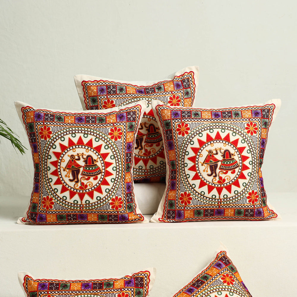 Multicolor - Kutch Aari Hand Embroidery Cushion Cover (Set of 5) 05