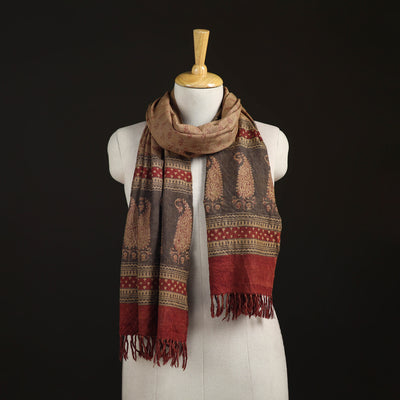 Handwoven Merino Wool Natural Dyed Bagh Hand Block Print Stole 09