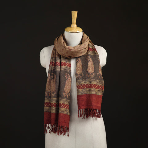 Handwoven Merino Wool Natural Dyed Bagh Hand Block Print Stole 09