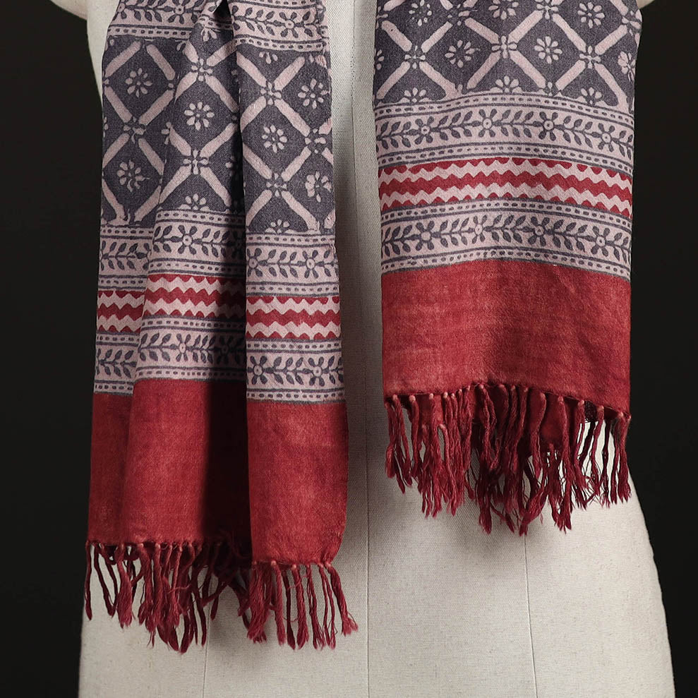 Handwoven Merino Wool Natural Dyed Bagh Hand Block Print Stole 10