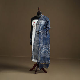 Blue - Indigo Bagru Hand Block Print Natural Dyed Kota Doria Cotton Dupatta 32