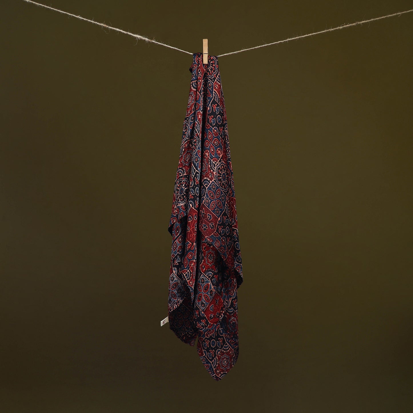 Red - Ajrakh Hand Block Print Natural Dyed Modal Silk Scarf 33