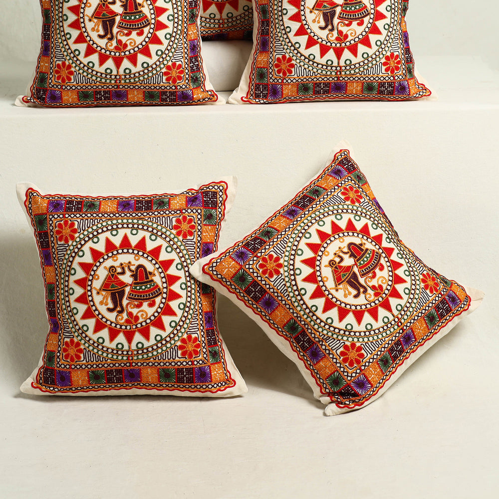 Multicolor - Kutch Aari Hand Embroidery Cushion Cover (Set of 5) 05