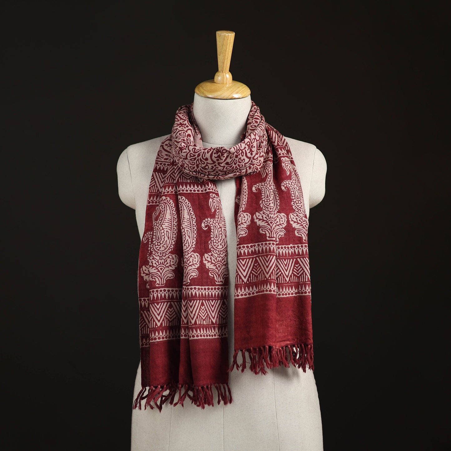 Handwoven Merino Wool Natural Dyed Bagh Hand Block Print Stole 11