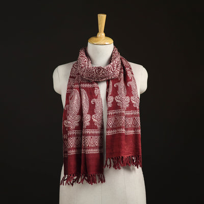 Handwoven Merino Wool Natural Dyed Bagh Hand Block Print Stole 11