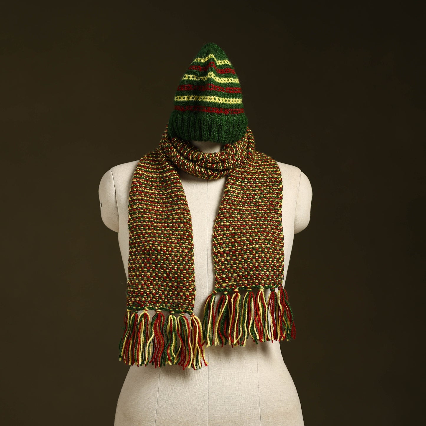 Multicolor - kumaun hand knitted woollen muffler cap 53
