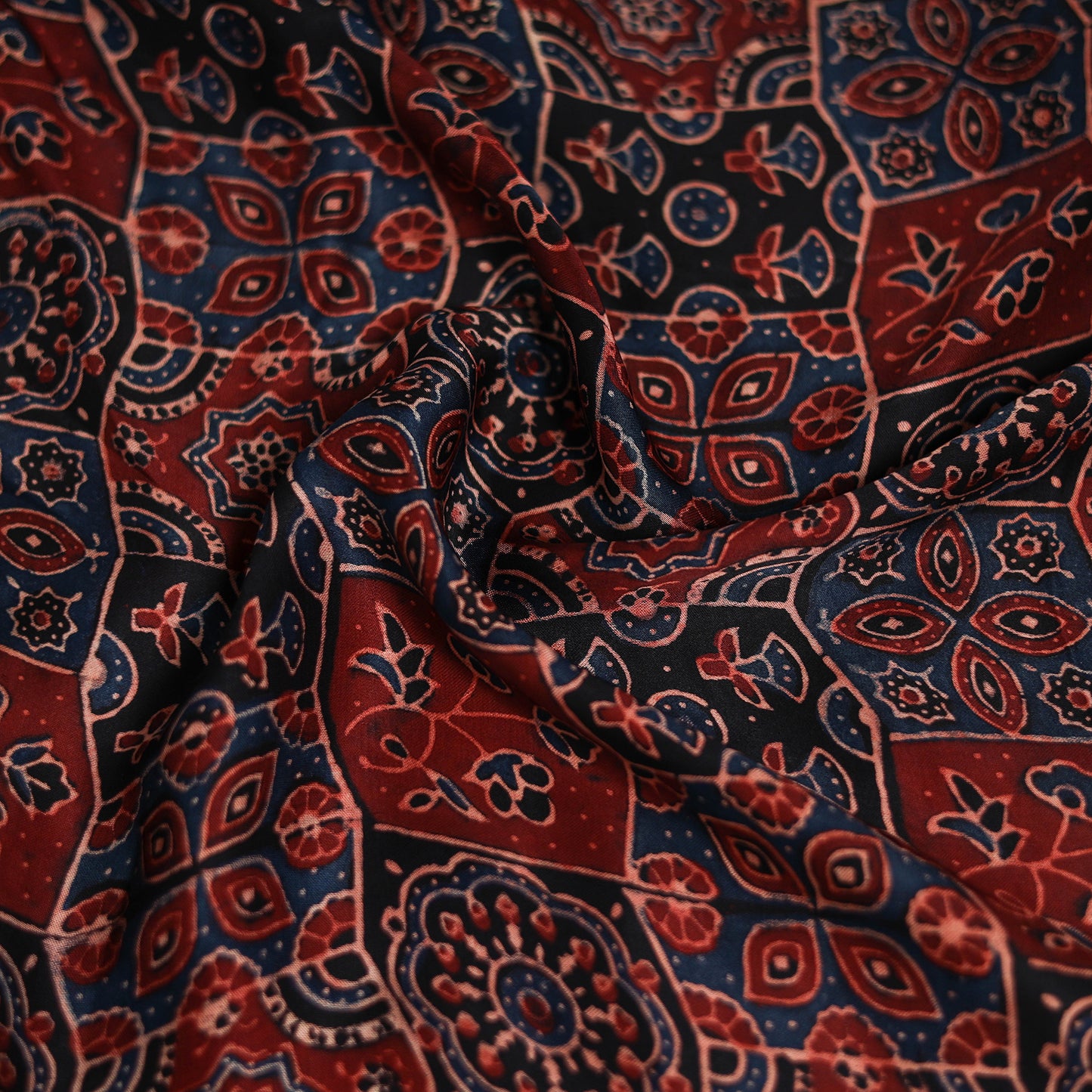 Red - Ajrakh Hand Block Print Natural Dyed Modal Silk Scarf 33