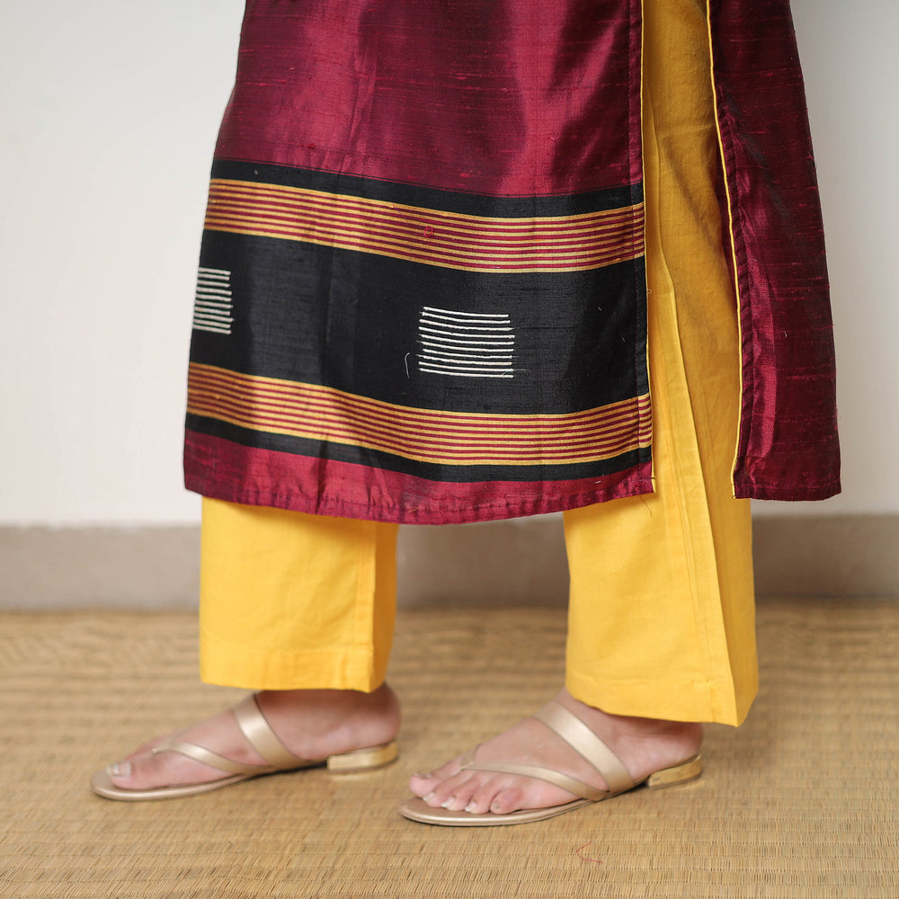 Maroon - Bhagalpuri Handloom Tussar Silk Suit Set 12