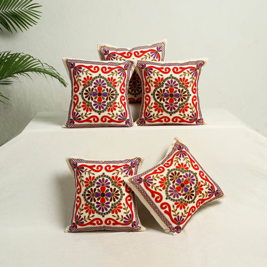 Multicolor - Kutch Aari Hand Embroidery Cushion Cover (Set of 5) 06