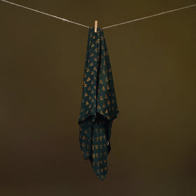 Green - Ajrakh Hand Block Print Natural Dyed Modal Silk Scarf 32