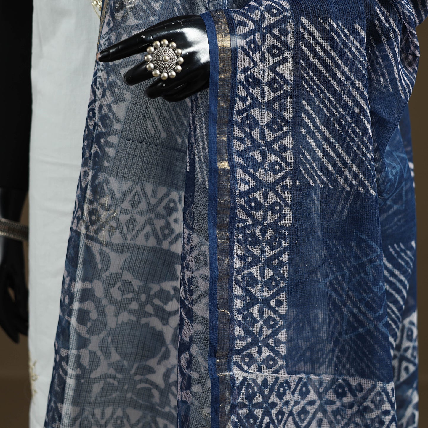 Blue - Indigo Bagru Hand Block Print Natural Dyed Kota Doria Cotton Dupatta 32