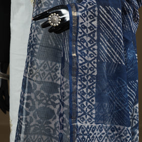 Blue - Indigo Bagru Hand Block Print Natural Dyed Kota Doria Cotton Dupatta 32