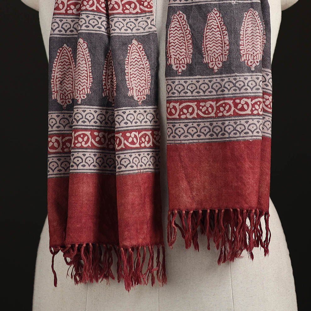 Handwoven Merino Wool Natural Dyed Bagh Hand Block Print Stole 12