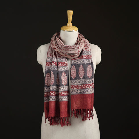 Handwoven Merino Wool Natural Dyed Bagh Hand Block Print Stole 12