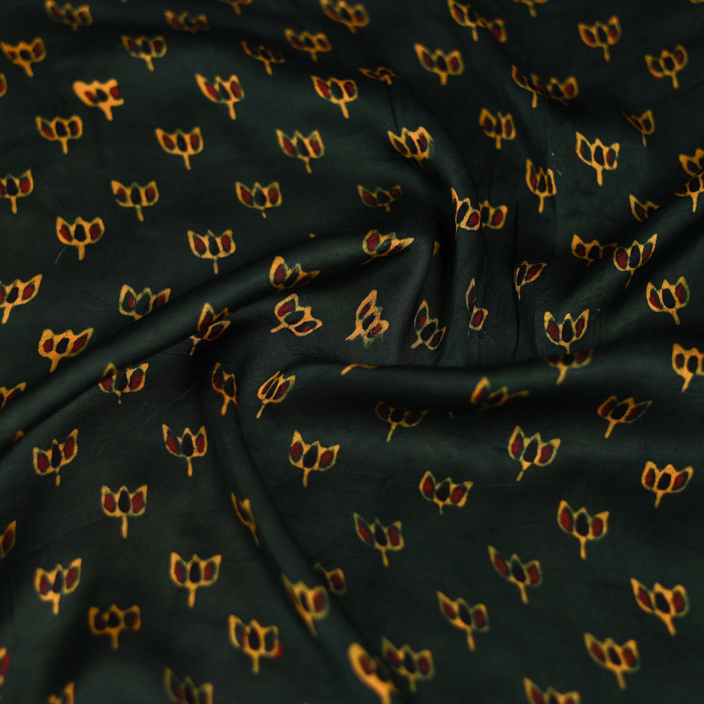 Green - Ajrakh Hand Block Print Natural Dyed Modal Silk Scarf 32
