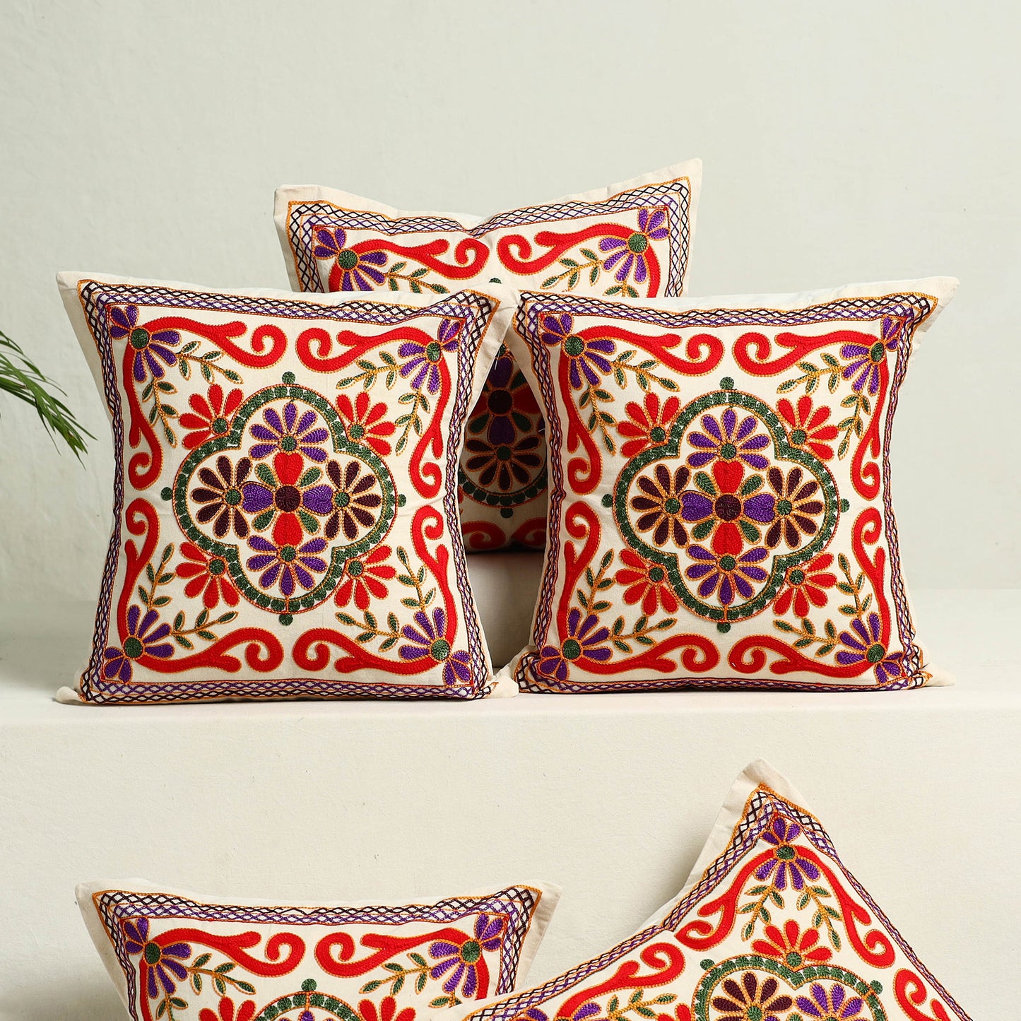 Multicolor - Kutch Aari Hand Embroidery Cushion Cover (Set of 5) 06