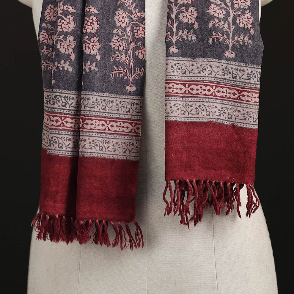Handwoven Merino Wool Natural Dyed Bagh Hand Block Print Stole 13