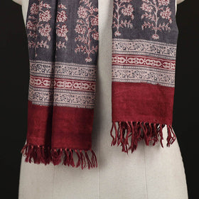 Handwoven Merino Wool Natural Dyed Bagh Hand Block Print Stole 13