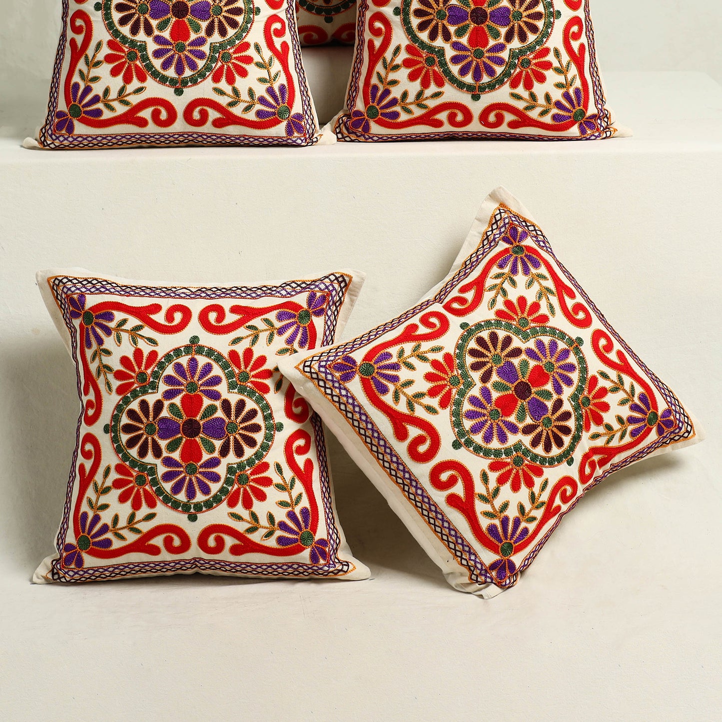 Multicolor - Kutch Aari Hand Embroidery Cushion Cover (Set of 5) 06