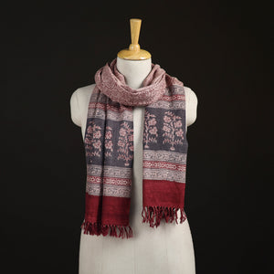 Handwoven Merino Wool Natural Dyed Bagh Hand Block Print Stole 13