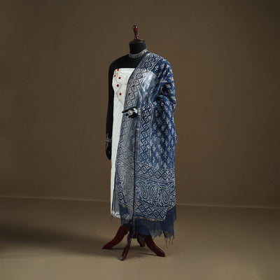 Blue - Indigo Bagru Hand Block Print Natural Dyed Kota Doria Cotton Dupatta 33