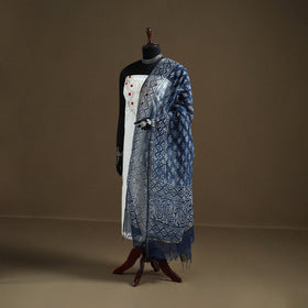 Blue - Indigo Bagru Hand Block Print Natural Dyed Kota Doria Cotton Dupatta 33