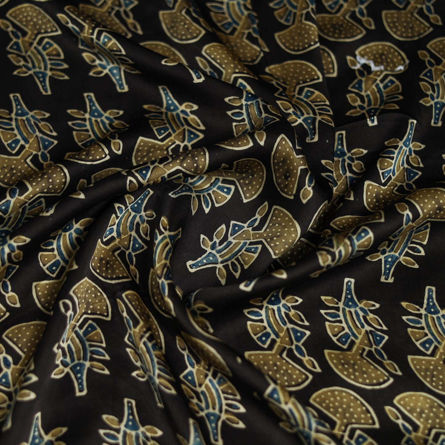 Black - Ajrakh Hand Block Print Natural Dyed Modal Silk Scarf 31
