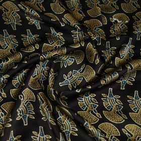 Black - Ajrakh Hand Block Print Natural Dyed Modal Silk Scarf 31