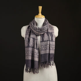 Handwoven Merino Wool Natural Dyed Bagh Hand Block Print Stole 14