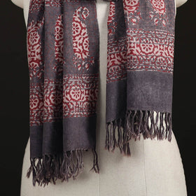 Handwoven Merino Wool Natural Dyed Bagh Hand Block Print Stole 15