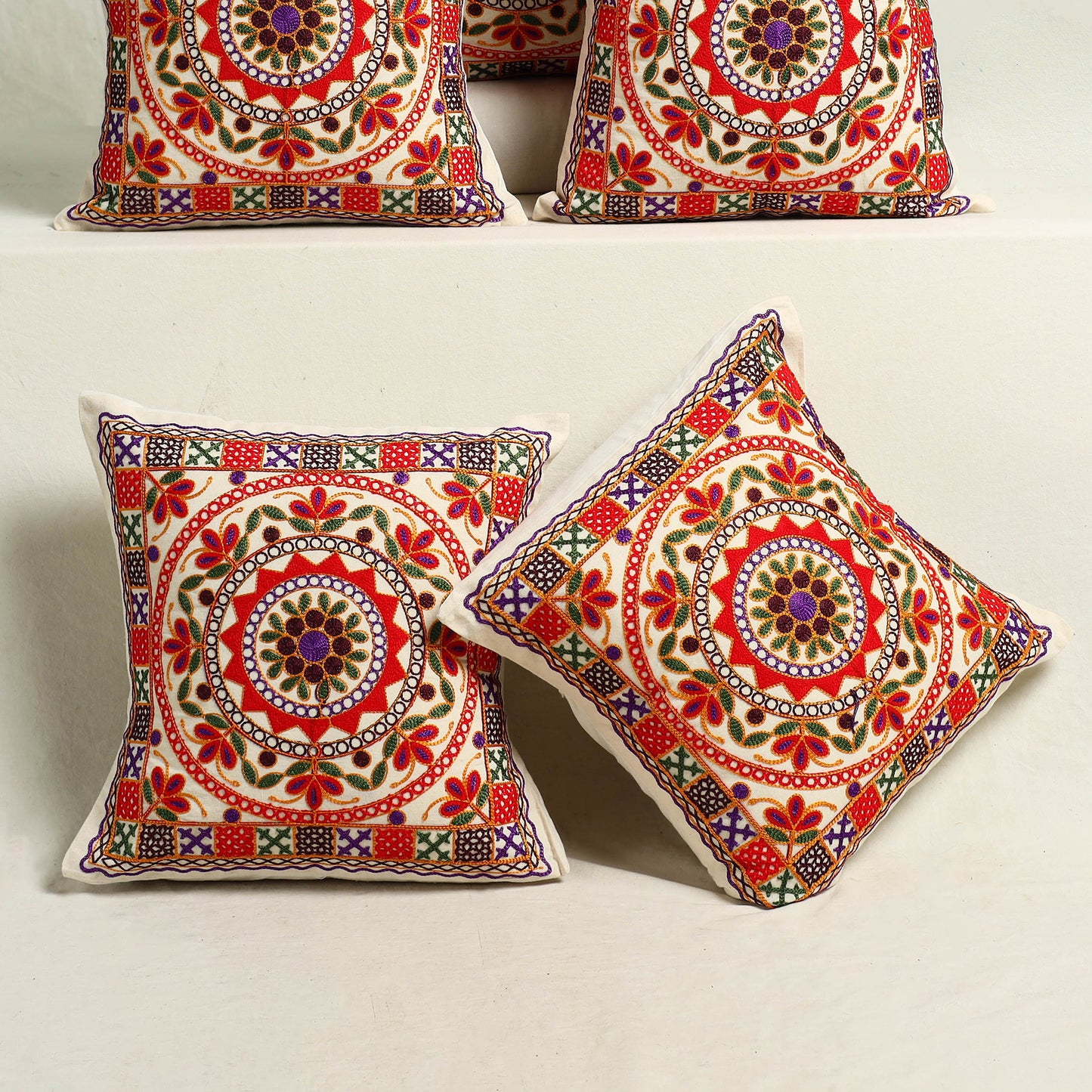 Multicolor - Kutch Aari Hand Embroidery Cushion Cover (Set of 5) 07