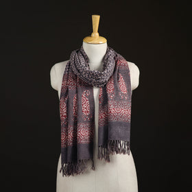 Handwoven Merino Wool Natural Dyed Bagh Hand Block Print Stole 15