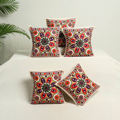 Multicolor - Kutch Aari Hand Embroidery Cushion Cover (Set of 5) 08