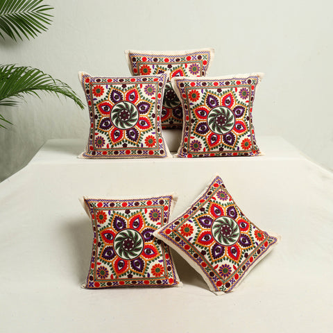 Multicolor - Kutch Aari Hand Embroidery Cushion Cover (Set of 5) 08