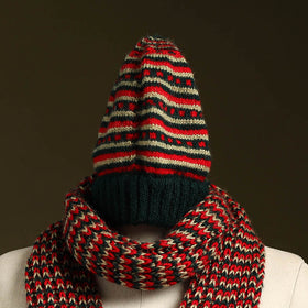 Red - kumaun hand knitted woollen muffler cap 59