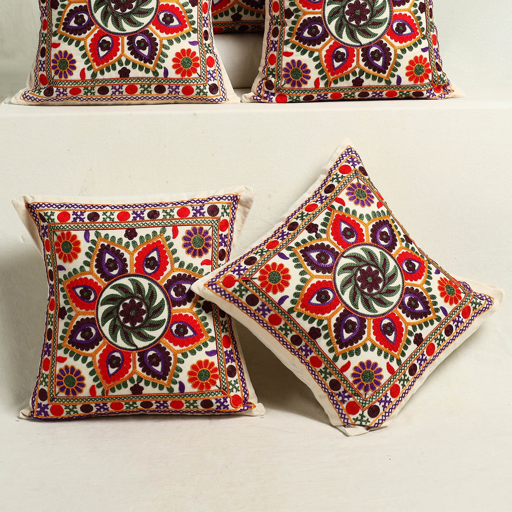 Multicolor - Kutch Aari Hand Embroidery Cushion Cover (Set of 5) 08