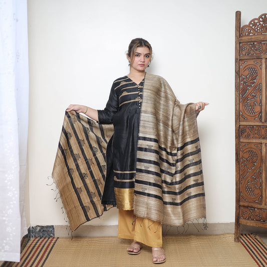 Black - Bhagalpuri Handloom Tussar Silk Suit Set 03