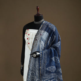 Blue - Indigo Bagru Hand Block Print Natural Dyed Kota Doria Cotton Dupatta 34